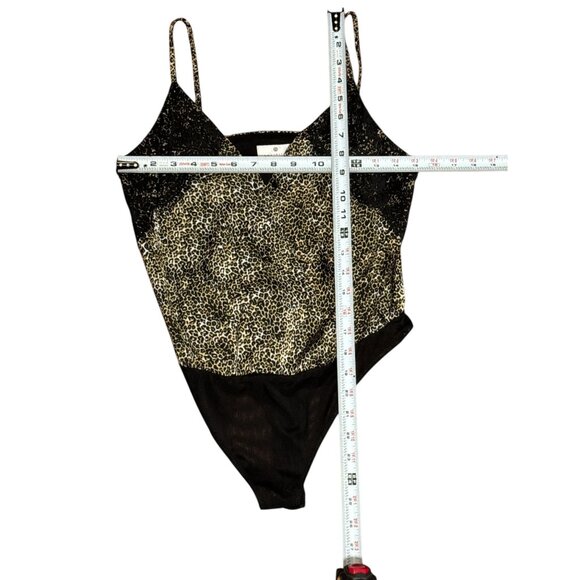 SOCIALITE Size XS Black Leopard Print Spaghetti Strap Bodysuit Stretch Mesh Back - Picture 8 of 11